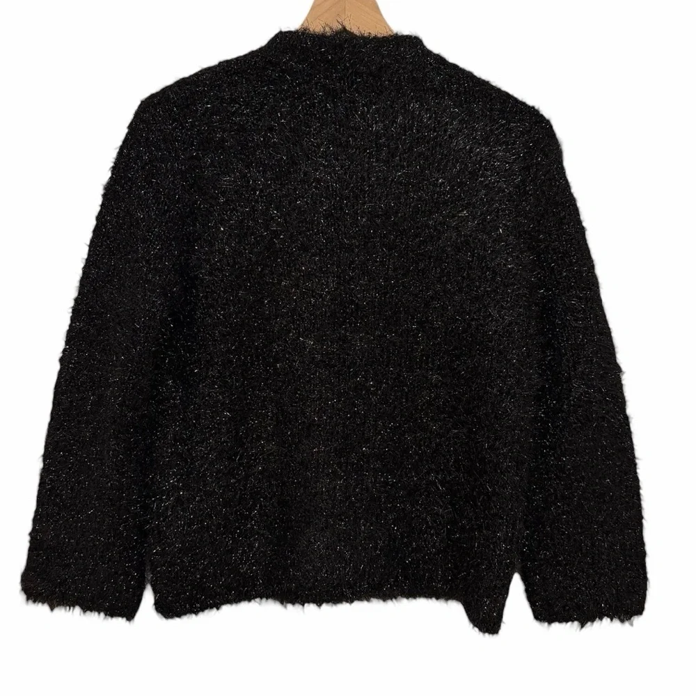 Tory Burch Tinsel Mockneck Sweater Black Iridescent Metallic NWOT Size M